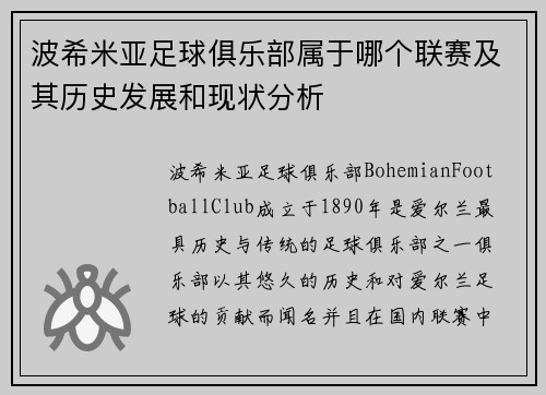 波希米亚足球俱乐部属于哪个联赛及其历史发展和现状分析